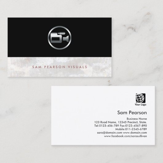 Camera Operator Bold Zilveren Camera Icon Elegant Visitekaartje (Voorkant / Achterkant)
