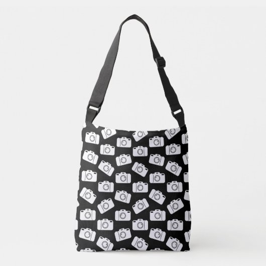 Camera Pattern Retro Icons Cameraseontwerp zwart Crossbody Tas (Voorkant)