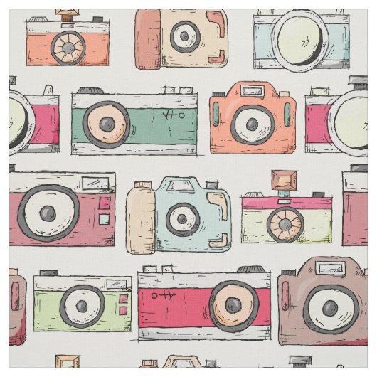 Camera Print Hand Drawn Pattern Colorful Novelty Stof (Swatch)