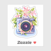  camera, roze bloemen, groen gebladerte sticker (Vel)