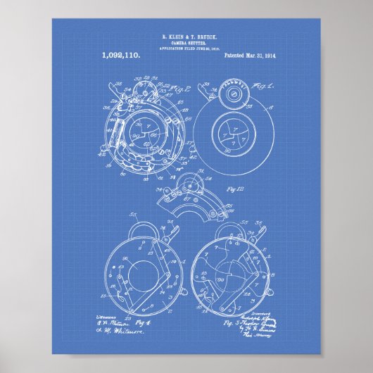 Camera Shutter 1914 Patent Art Blueprint Poster (Voorkant)