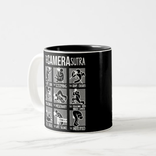 Camera sutra tweekleurige koffiemok (Voorkant links)
