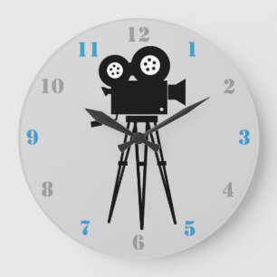 CAMERA VAN DE FILM EN DRUKTE MET GRAY EN BLAUWE NU GROTE KLOK