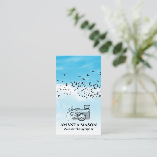 Camera vasthoudend | Vogels in de lucht Visitekaartje (Staand voorkant)