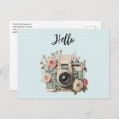 Camera with Flowers Retro Pastel Hello Briefkaart (Voorkant / Achterkant)