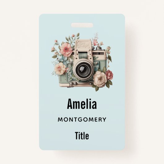Camera with Flowers Retro Pastel Image Badge (Achterkant)