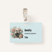 Camera with Flowers Retro Pastel Image Badge (Achterkant met clip)