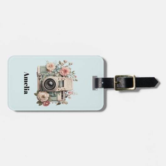 Camera with Flowers Retro Pastel Image Bagagelabel (Voorkant horizontaal)