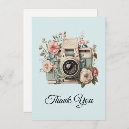 Camera with Flowers Retro Pastel Image Bedankkaart