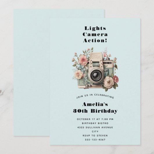  Camera with Flowers Retro Pastel Image Birthday Kaart (Voorkant / Achterkant)