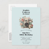 Camera with Flowers Retro Pastel Image Birthday Uitnodiging Briefkaart (Voorkant / Achterkant)