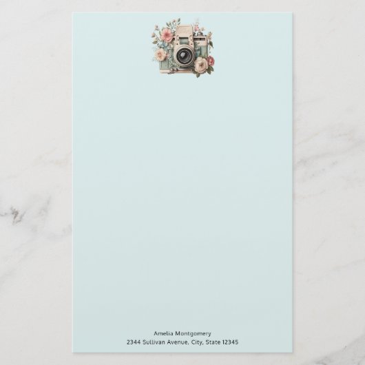 Camera with Flowers Retro Pastel Image Briefpapier (Voorkant)