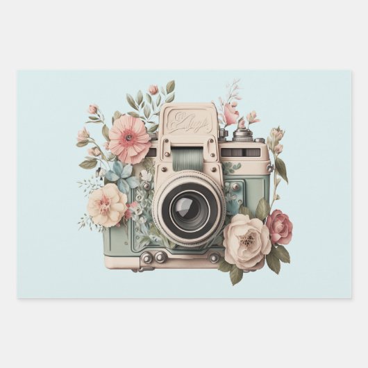 Camera with Flowers Retro Pastel Image Inpakpapier Vel (Voorkant 3)