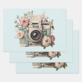 Camera with Flowers Retro Pastel Image Inpakpapier Vel