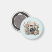 Camera with Flowers Retro Pastel Image Magneet (Voorkant / Achterkant)