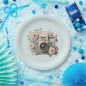 Camera with Flowers Retro Pastel Image Papieren Bordje (Feest)