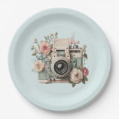 Camera with Flowers Retro Pastel Image Papieren Bordje (Voorkant)
