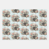 Camera with Flowers Retro Pastel Image Pattern Inpakpapier Vel (Voorkant 3)