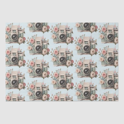 Camera with Flowers Retro Pastel Image Pattern Tissuepapier (Voorkant)