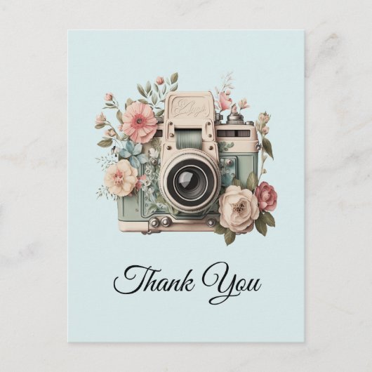 Camera with Flowers Retro Pastel Image Thank You Briefkaart (Voorkant)
