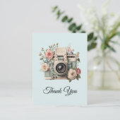 Camera with Flowers Retro Pastel Image Thank You Briefkaart (Staand voorkant)
