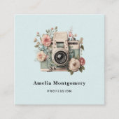 Camera with Flowers Retro Pastel Image Vierkante Visitekaartje (Voorkant)