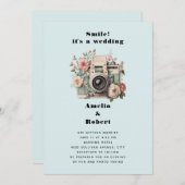 Camera with Flowers Retro Pastel Image Wedding Kaart (Voorkant / Achterkant)