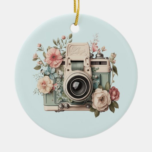Camera with Flowers Retro Pastel Keramisch Ornament (Voorkant)