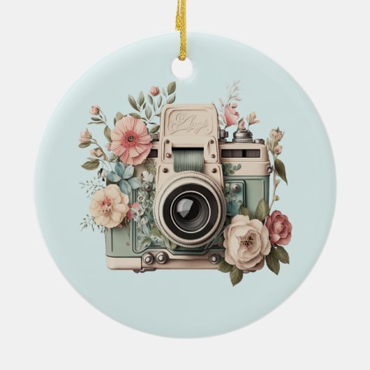 Camera with Flowers Retro Pastel Keramisch Ornament (Achterkant)