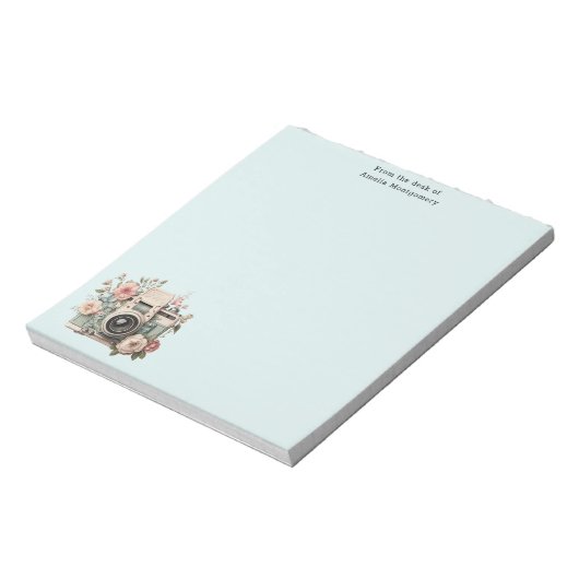 Camera with Flowers Retro Pastel Notitieblok (Linkerzijde)