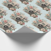 Camera with Flowers Retro Pastel Pattern Cadeaupapier (Hoek)