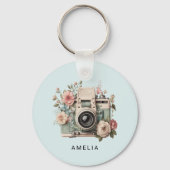 Camera with Flowers Retro Pastel Sleutelhanger (Achterkant)