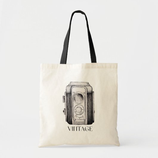  camera zwarte band tote bag (Voorkant)