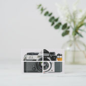  camerafotografie eenvoudig modern wit visitekaartje (Staand voorkant)