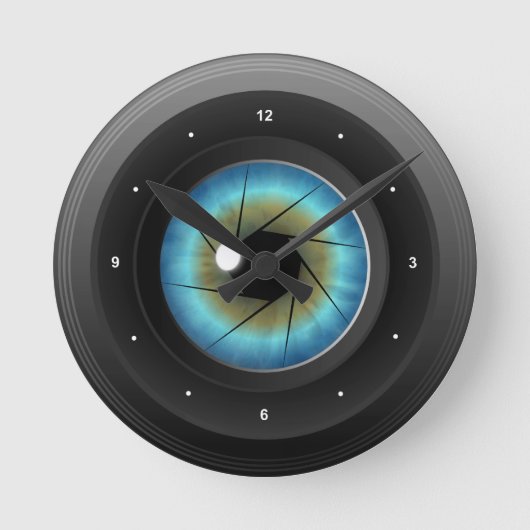 Cameralens met blauw oog middelgrote ronde wandklo ronde klok (Voorkant)