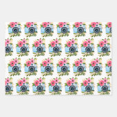  camera's en roze bloemen verjaardag inpakpapier vel (Voorkant)