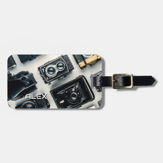  camera's op witte achtergrond bagagelabel (Voorkant horizontaal)