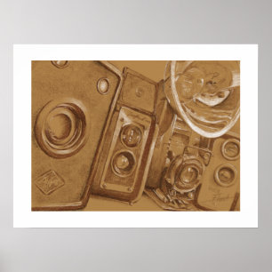  camera's - potloodtekening in Sepia Tone Poster