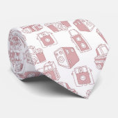  camera's retro patroon (wit / roze) stropdas (Opgerold)