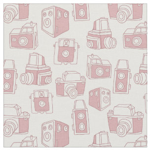  camera's Retropatropatroon (wit / roze) Stof