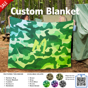 Camerdoek camouflage met initialen kinderen tiener fleece deken