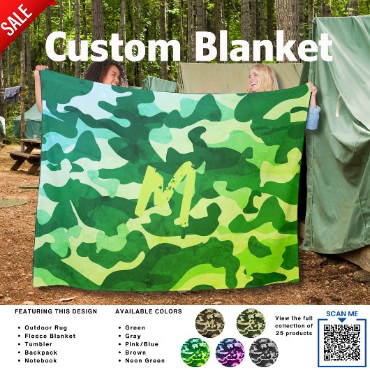 Camerdoek camouflage met initialen kinderen tiener fleece deken