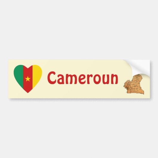 Cameroense Vlag Hart + Landkaart Bumpersticker (Voorkant)