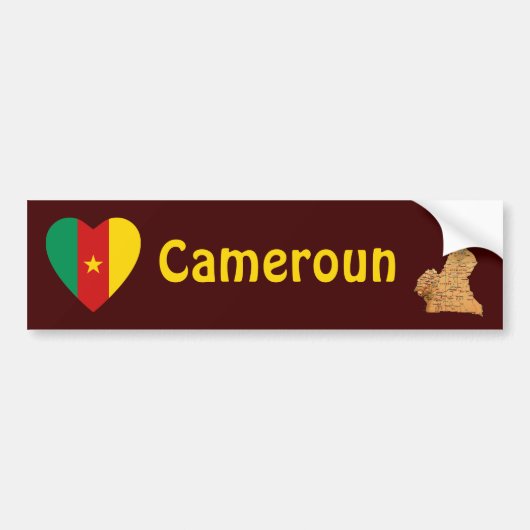 Cameroense Vlag Hart + Landkaart Bumpersticker (Voorkant)