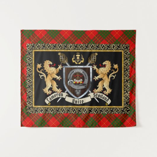 Cameron Clan Badge & Motto w/Lions Wandkleed (Voorkant (horizontaal))