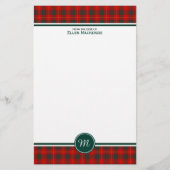Cameron Familie Tartan Rood en Groen Plaid Monogra Briefpapier (Voorkant)