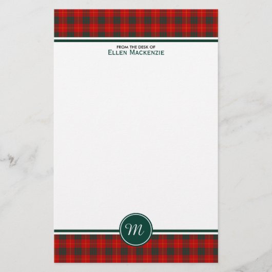 Cameron Familie Tartan Rood en Groen Plaid Monogra Briefpapier (Voorkant)