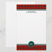 Cameron Familie Tartan Rood en Groen Plaid Monogra Briefpapier (Voorkant / Achterkant)