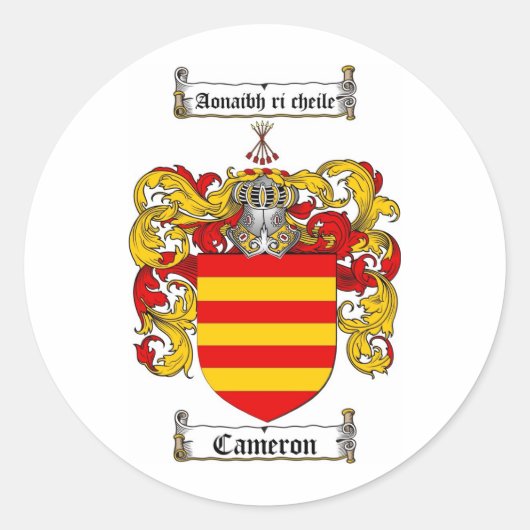 CAMERON FAMILY CREST - CAMERON WAPEN RONDE STICKER (Voorkant)