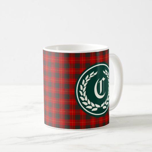 Cameron Family Rood en Groen Tartan Monogram Koffiemok (Voorkant rechts)